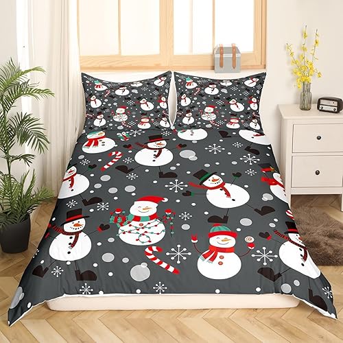 Miniatura 8 de Erosebridal Juego de ropa de cama de muñeco de nieve de Navidad, tamaño individual para niños y niñas, funda de edredón y funda de edredón de Feliz