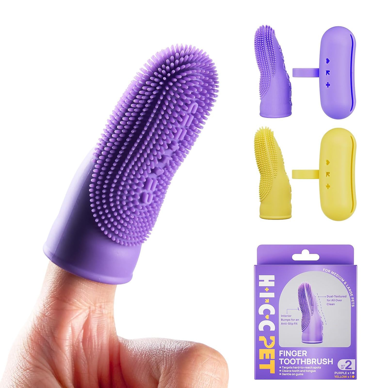 HICC PET Dog Finger Toothbrush, Dual-Sided Soft Silicone, 2-Pack