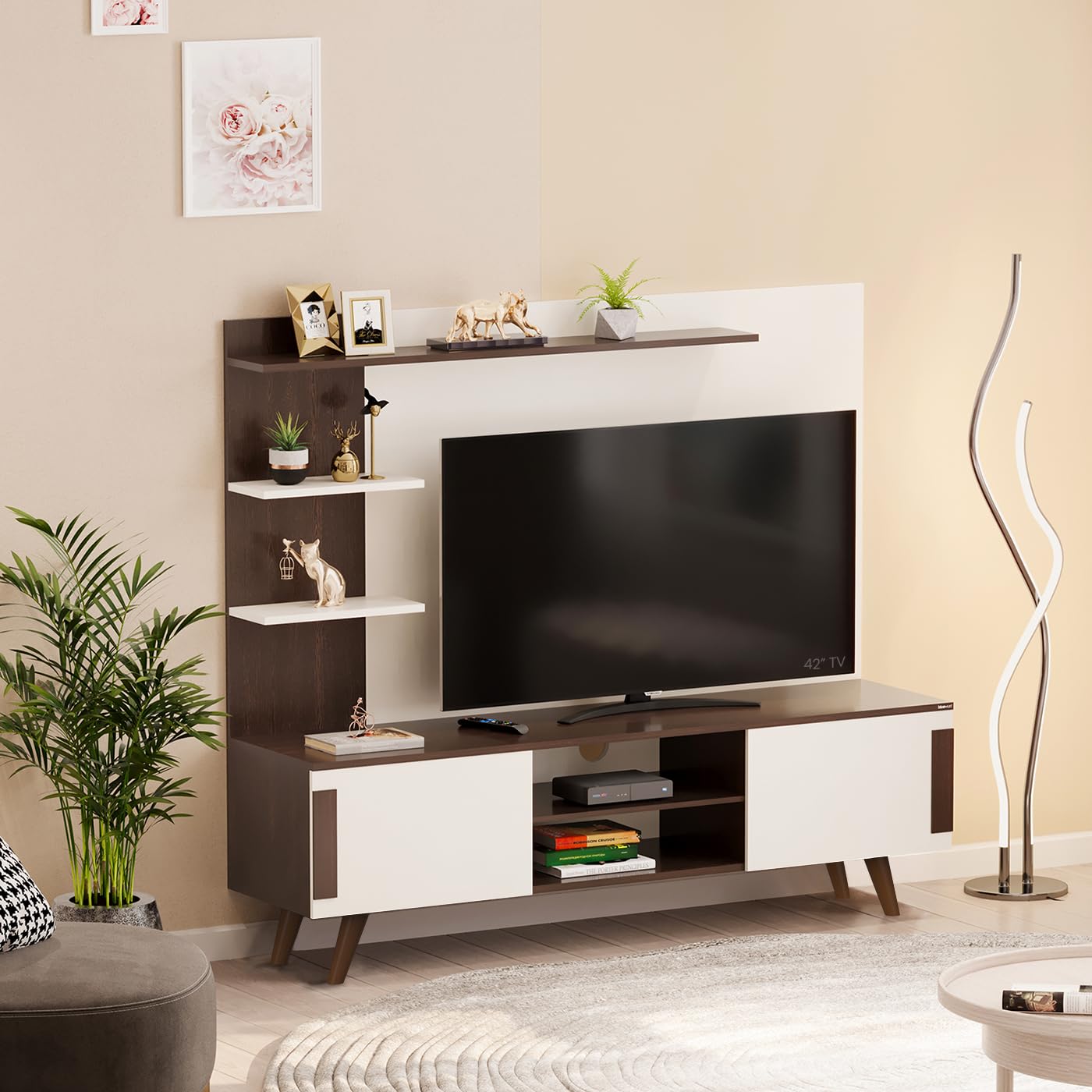 BLUEWUD Rowlet Mini Engineering Wood Floor Standing TV Entertainment Unit Set Top Box Stand/TV Cabinet With Shelves For Books & Decor Display Unit Bed Living Room Upto 42 Inches (Wenge & White) (B09YRHB62S) Amazon Price History, Amazon Price Tracker