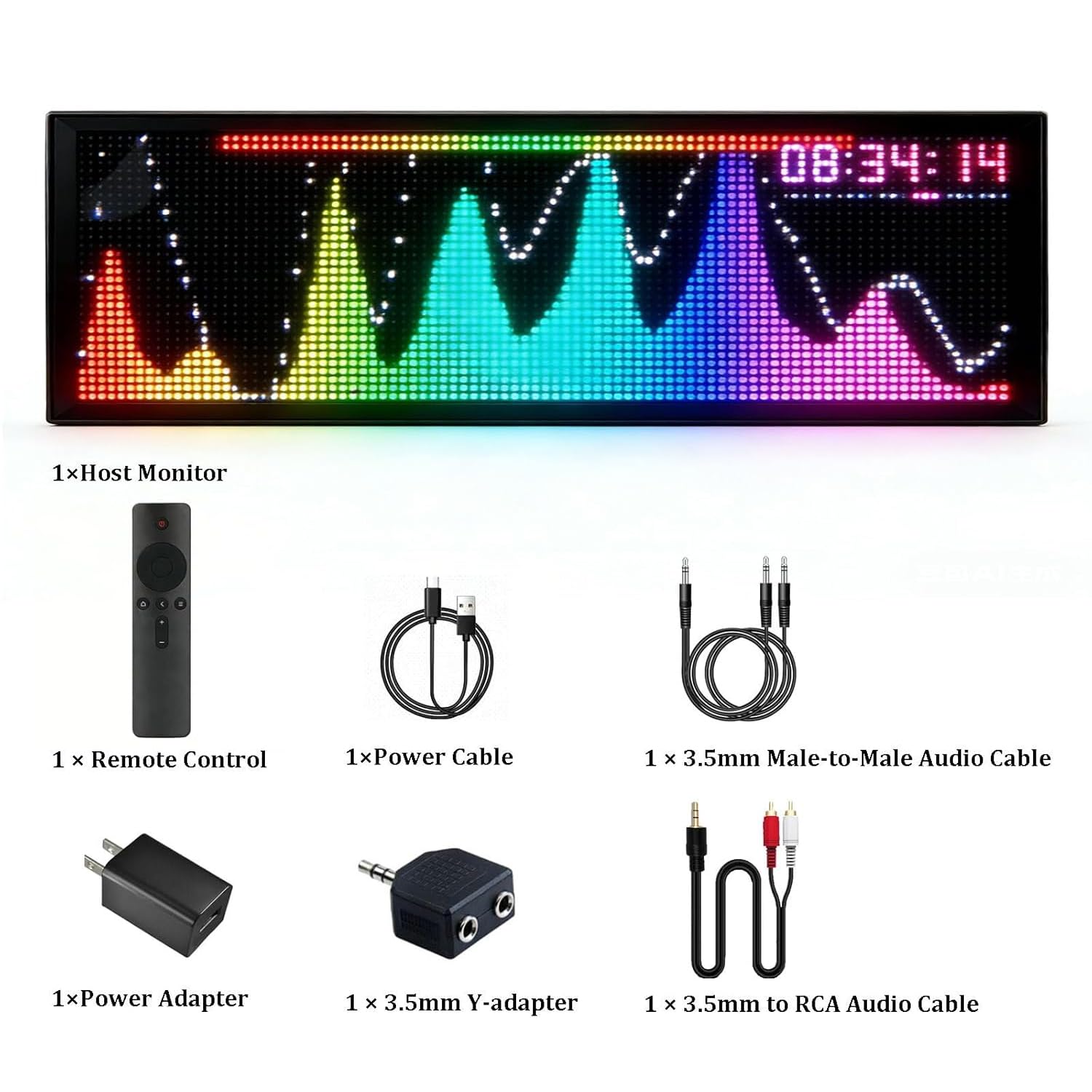 Analizzatore musicale, display ritmo musicale dinamico con telecomando senza fili, 36 modalità di visualizzazione, microfono integrato e cavo audio per casa, feste ed eventi musicali