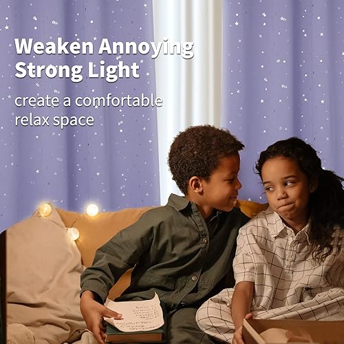 Miniatura 2 de BGment Cortinas de oscurecimiento de habitación para dormitorio, con aislamiento térmico, con ojales, estampado de estrellas plateadas, cortinas
