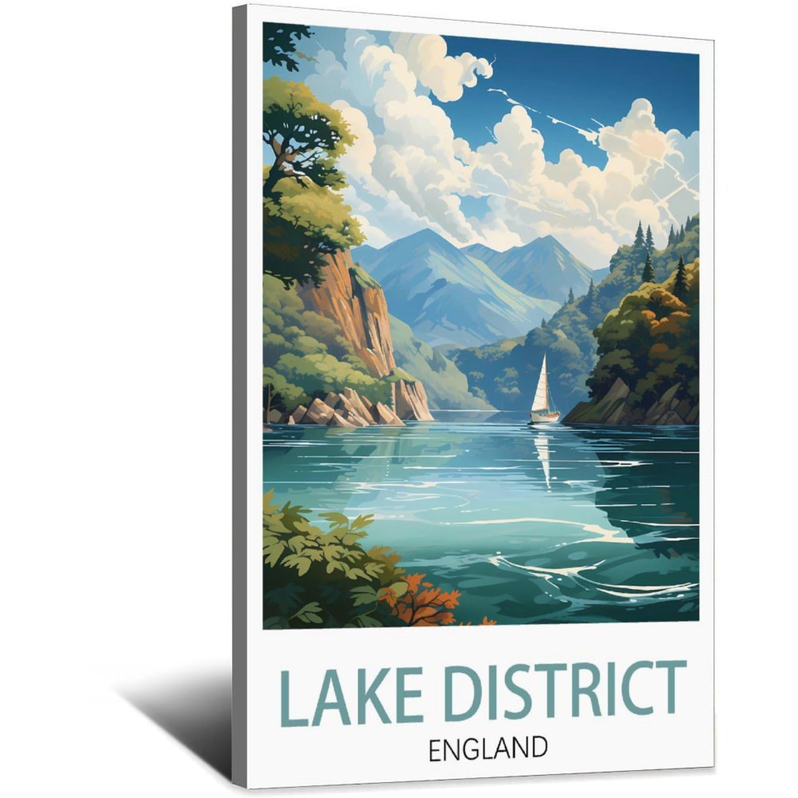 Hybfqxell Frame-Style Lake District England Vintage Travel Poster Mountain 08X12inch(20X30cm) Canvas Art Posters And Wall Art Pictures Prints Modern Family Bedroom Decor Posters
