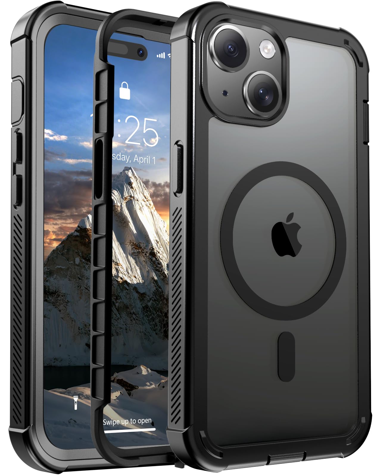 jaroco Magnetic for iPhone 15 Case, [Compatible with MagSafe][Military Grade Drop Protection][Heavy Duty Protection][Non-Slip][Shockproof] 2-Layer Durable Bumper Phone Case 6.1''-Black