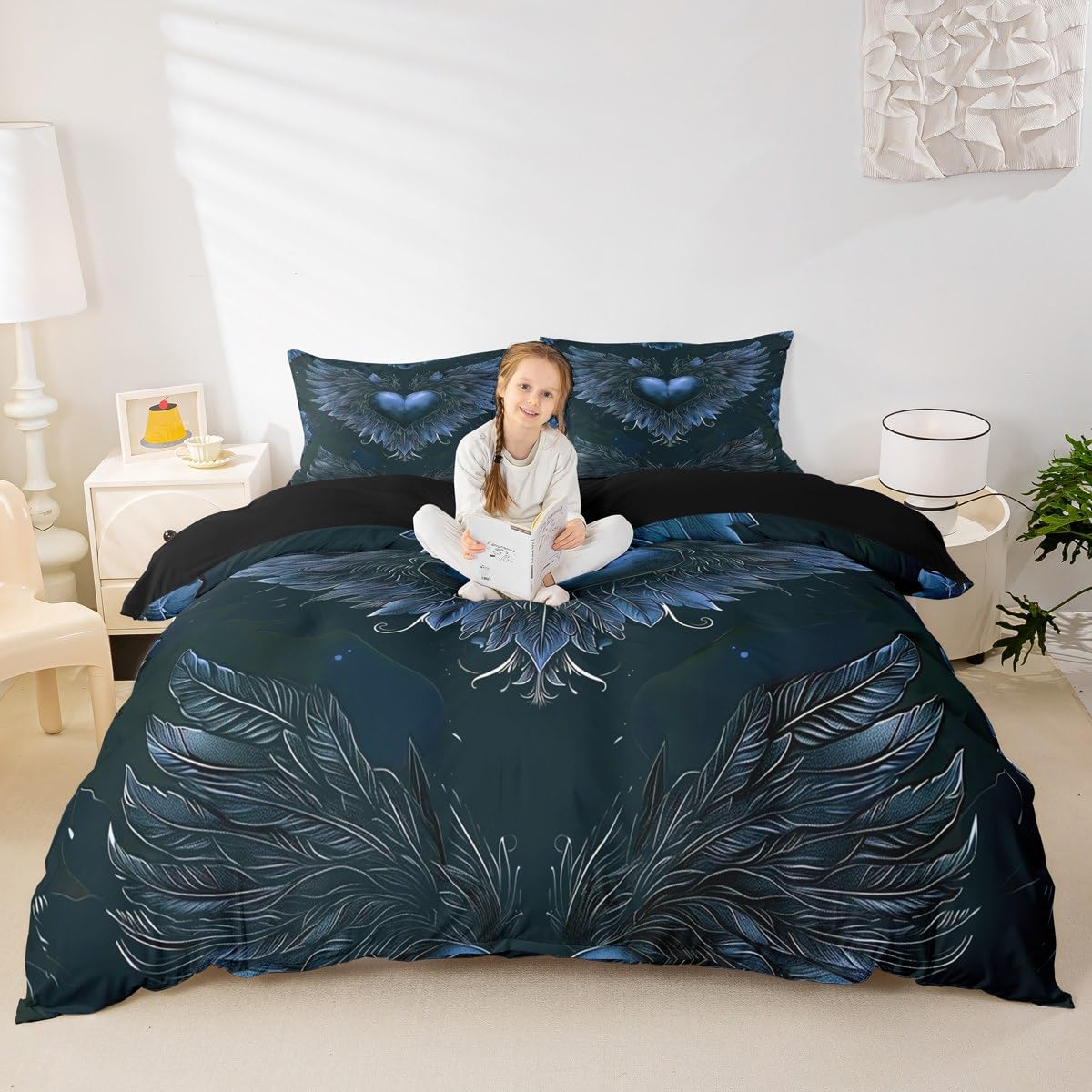 Housse de couette plumes bleues pour transformer la chambre des garçons et filles