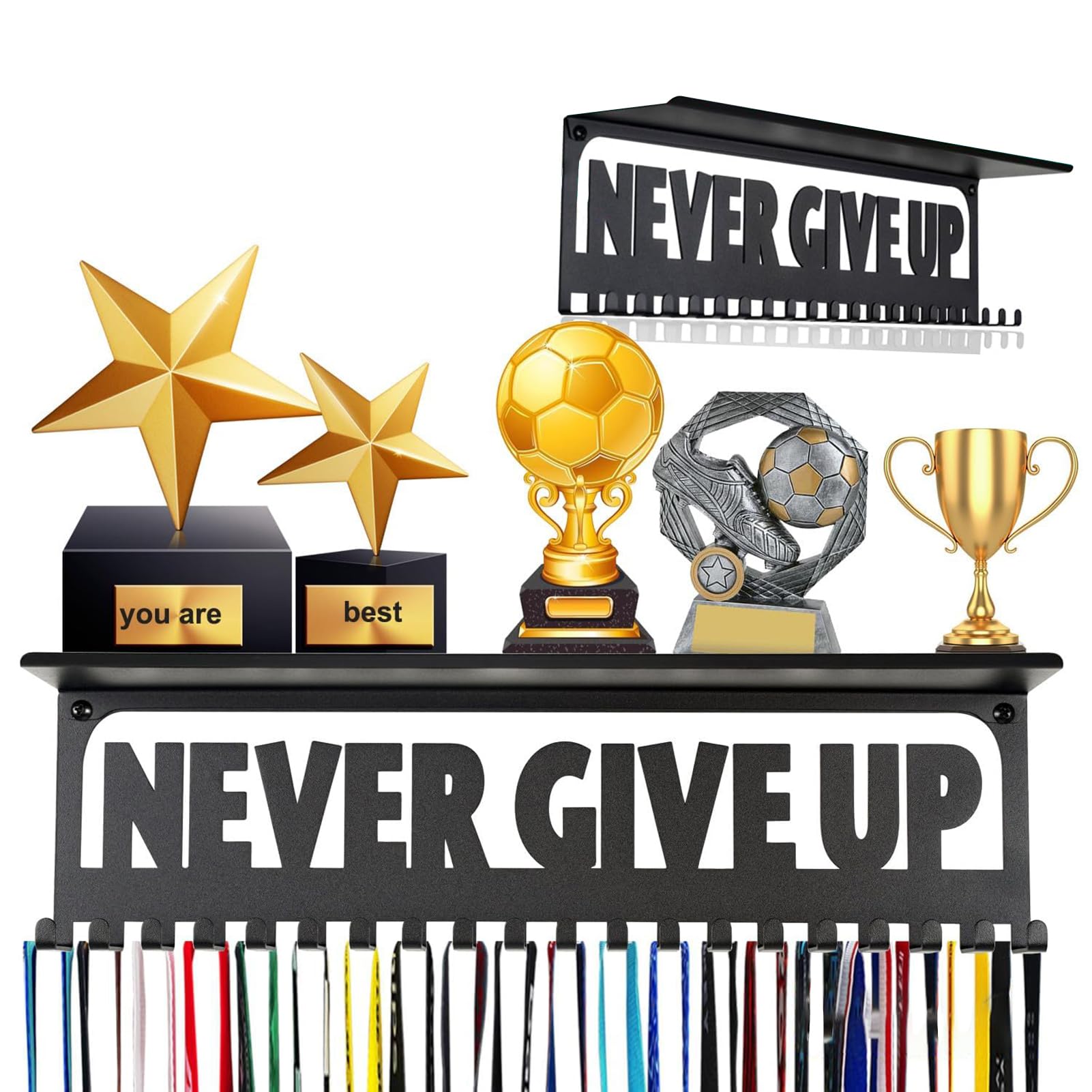 Neamou Standard Medals Hanger And Trophy Shelf | Wall Race Medals Display Hanger - Portable Wall Mount Race Trophy Display For Trophy And Gymnastics Medals