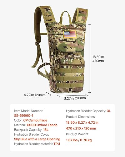 Miniatura 8 de VEVOR Hydration Backpack, Insulated Hydration Pack Backpack with Water Bladder, Hiking Water Backpack with Storage for Men Women, Hydro Water