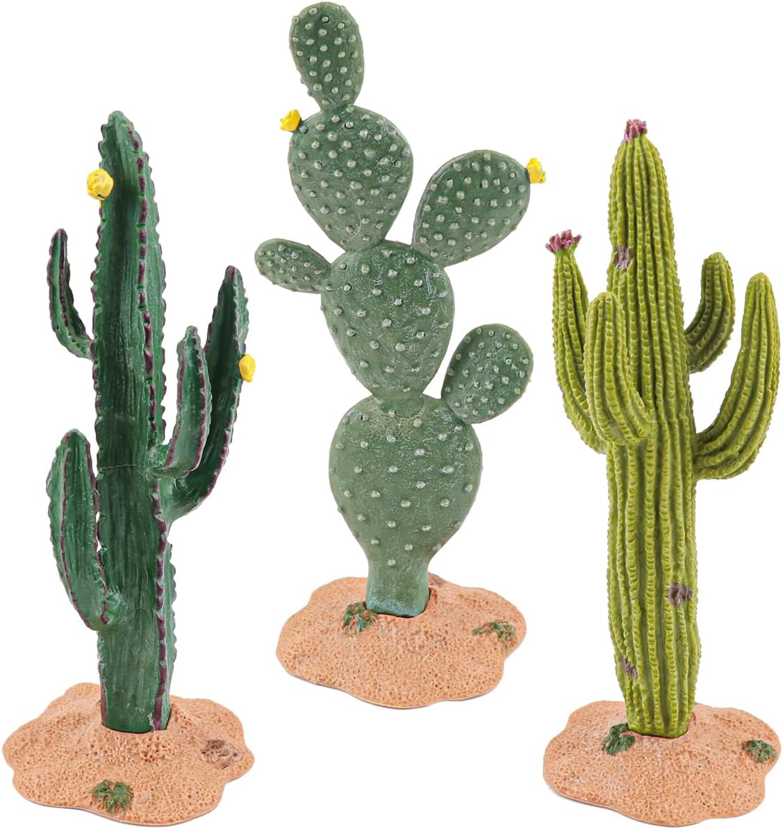 DOERDO 3 Pcs Resin Cactus Decor Simulation Cactus Plant Landscaping Decoration for Tortoise Lizard Gecko Bearded Dragon, 5.5x2 Inch