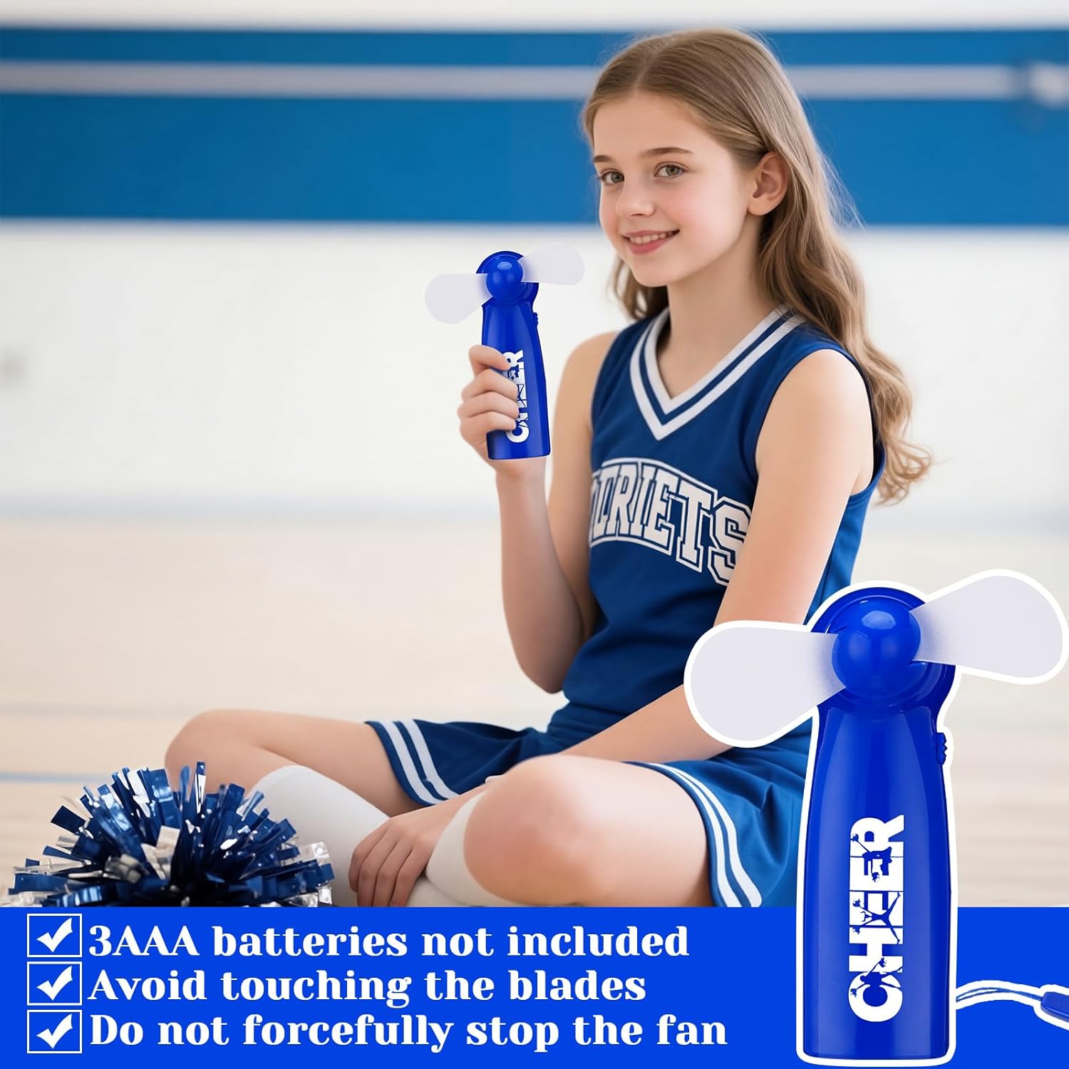 20 Pcs Cheer Team Gift Bulk Mini Handheld Battery Powered Fans Cheerleader Gifts Bulk Cheer Party Favors Cheerleading Supply Portable Fans for Coach Family Gathering Stadium(Blue)