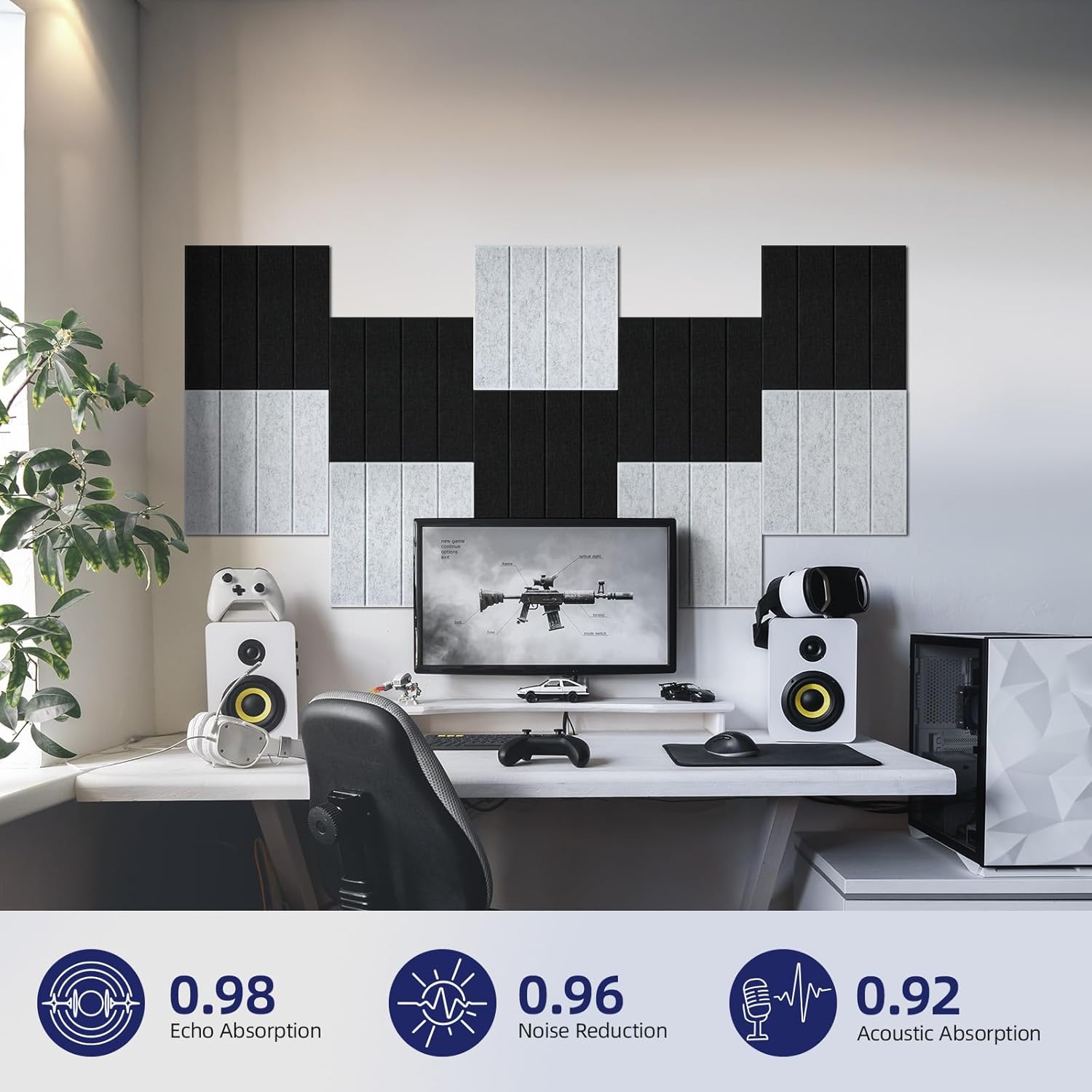 Vieshful Self Adhesive Acoustic Panels – 12"x12"x0.4" High-Density Soundproof Wall Panels, Felt Acoustic Wall Panel for Echo & Noise Reduction, Home Office Sound Proofing Decor Black 20 Pack