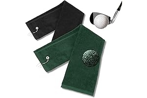 Golf Towel: 2-Pack Green and Black Tri-Fold Edition