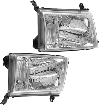 Front Halogen Headlight Assembly Compatible Left+Right Side Driver & Passenger Head Lights Direct Replacement Headlamps Perfect Match for 1998-2005 Toyota Land Cruiser 100 W/Factory Left+Right