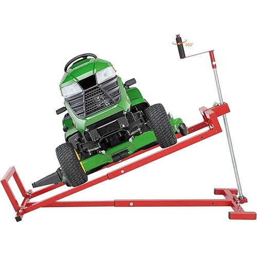 Lawn Mower Lift Jack, Heavy-Duty Telescopic Maintenance Stand for Riding Lawn Mowers & Zero Turn Mowers, 880 Lbs Capacity, with Power Tool Handle & Hand Crank, Foldable Design for Storage