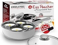 Vista 1 de EXCELSTEEL Escalfador de Huevos Antiadherente de Fácil Uso Resistente al Óxido para Cocina del Hogar Desayuno Brunch Placa de Inducción, 4 Tazas