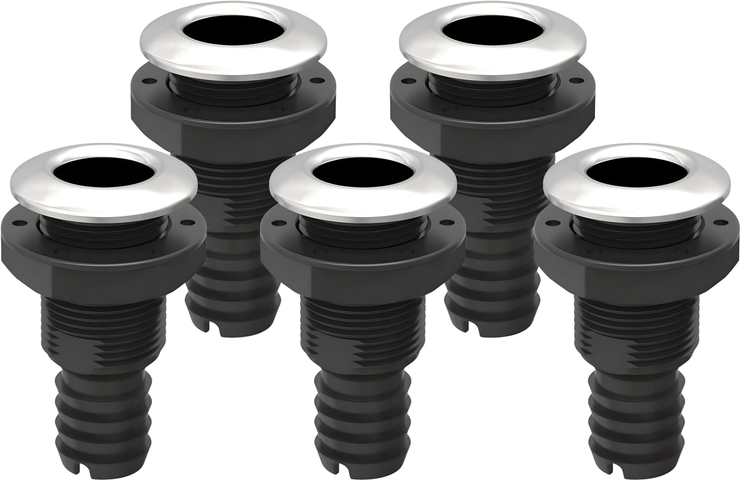 SEAFLO Thru Hulls Fitting Thru-Hull with Check Valve, 5/8”, 3/4”, 1”, 1-1/8”, 1-1/4”, 1-1/2”, or 2” Sizes, White/Black, Polypropylene/Nylon, 4-Year Warranty, (Choose Color, Size, and Pack Size)