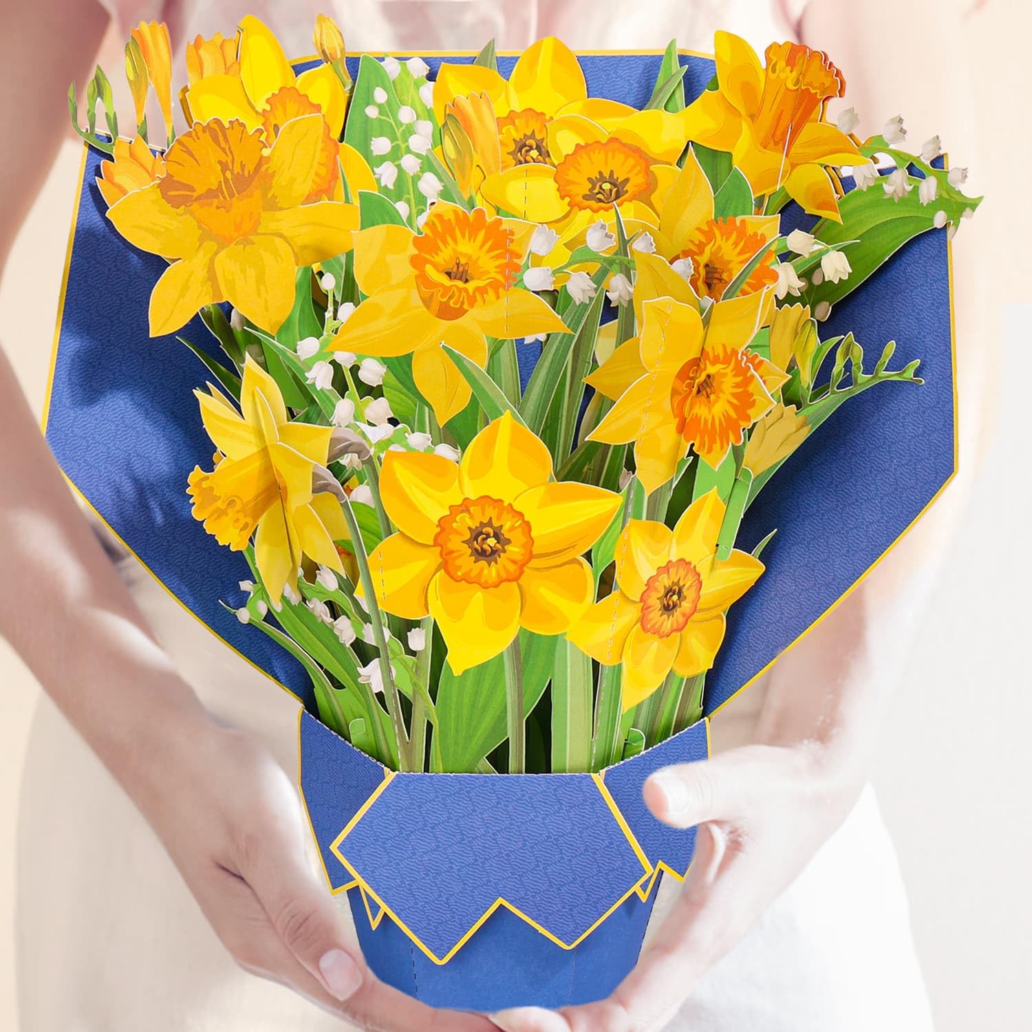 shynek Pop Up Birthday Cards Paper Flower Bouquet, 12” Daffodils Popup Greeting Cards 3D Flowers Get Well Soon Cards All Occasion Card for Women, Wife