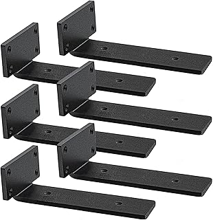 Premium Heavy Duty Shelf Brackets – 0.2In Thick Black L Shape Shelf Bracket, Hidden Steel Brackets for Shelves - 8 Inch He...
