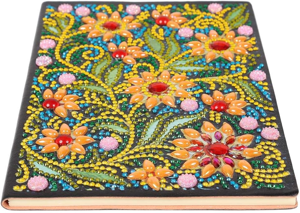 AZURAOKEY DIY 5D Diamond Painting Notebook Kits Yellow Flower Leather