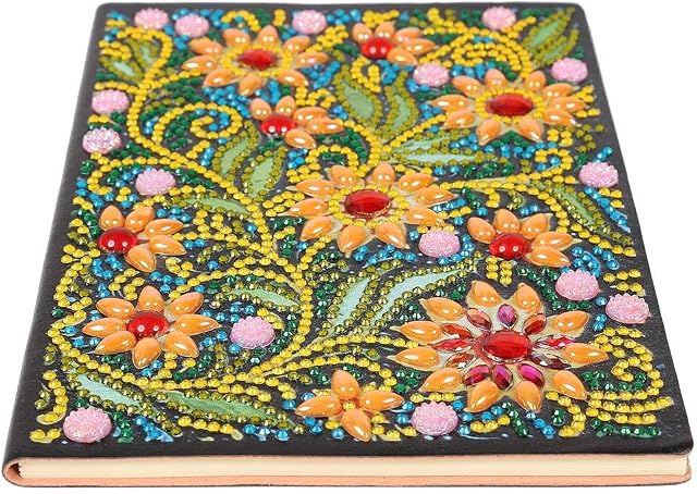 DIY 5D Diamond Painting Notebook Kits- Yellow Flower Leather Cover Special Shaped Journal Sketchbook Crystal Diamond Art Hardcover Dairy Book Festival Birthday Gift 8.27x5.9IN