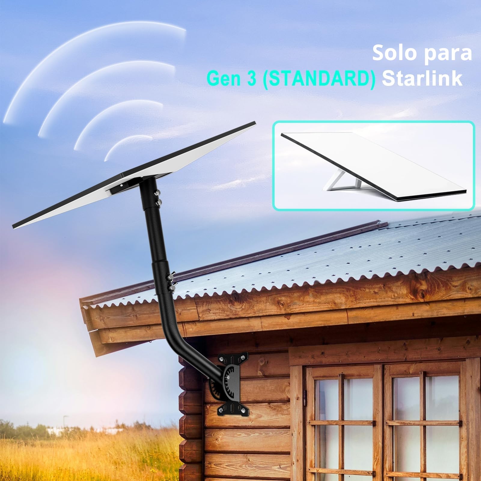 Mwin Soporte Starlink Gen 3, Soporte de Pared Ajustable 180° para Techo, Starlink Internet Satelital Kit con Adaptador y Tubo para Starlink Gen 3