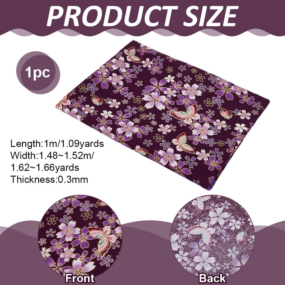 FINGERINSPIRE Purple Japanese Printed Fabric 39.4x59Inch Japanese Style Fat Quarters Bundles Fabric Sakura Printed Cotton Sewing Fabrics for Kimono Cheongsam Curtain(Butterfly,Hot Stamping)
