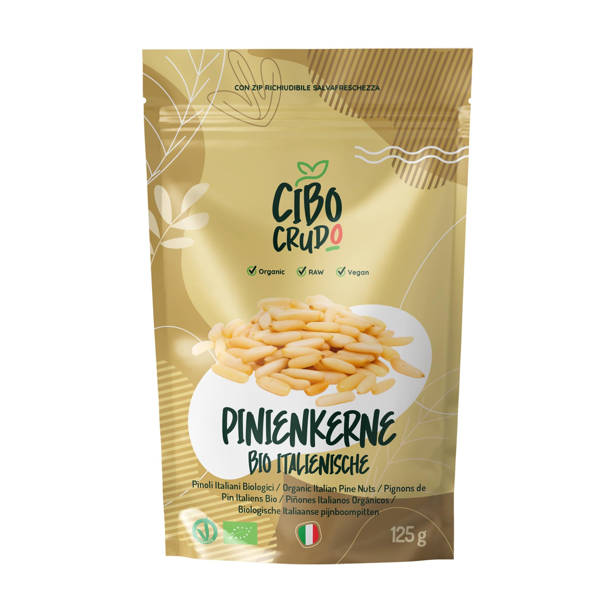 Pinienkerne Bio - 125g. Italienische Pinienkerne Geschält Premium Qualität. Pine Nuts, Zedernkerne, Zedernnüsse Bio. Reich an Mineralsalzen und Vitaminen