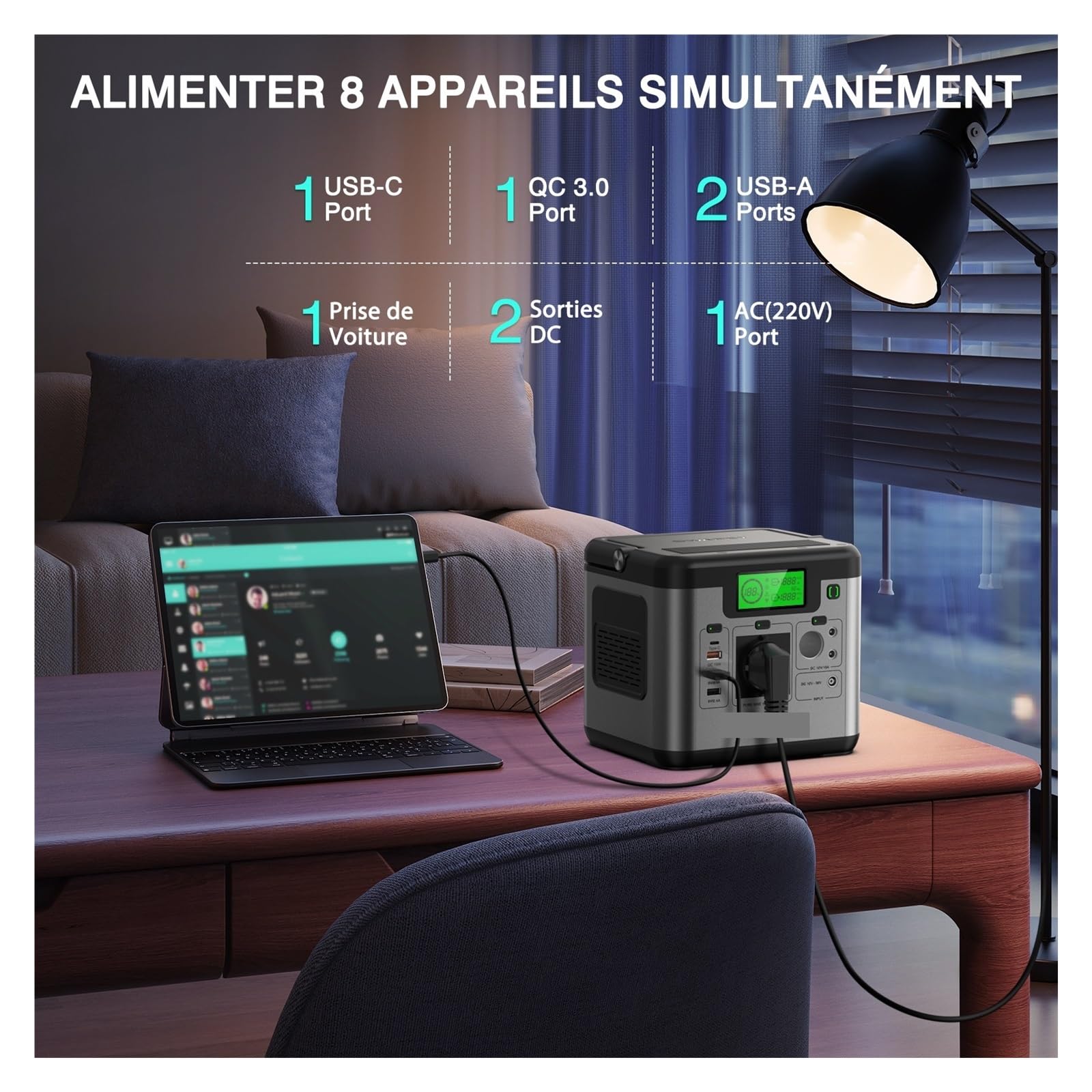 S500 Pro 500W (1000W Crête) Centrale Électrique 518Wh Générateur Solaire Maison Chargeur De Secours Batterie Externe avec Panneau 100W LéGer Et Portable