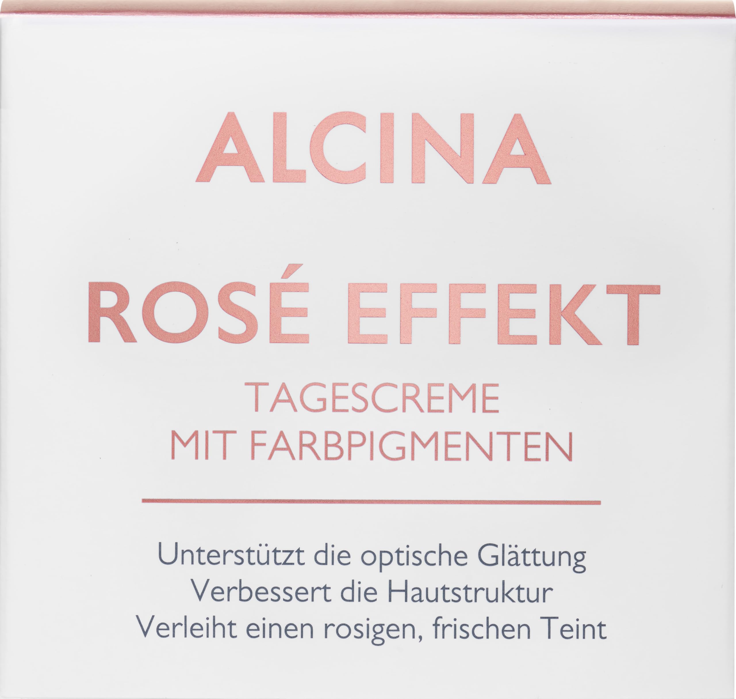 ALCINA Rosé Effekt Tagescreme - 1 x 50 ml - Verleiht einen rosigen, frischen Teint - Für reife, anspruchsvolle Haut - Mit verkapselten Farbpigmenten, schwarzem Hafer und weißem Tee