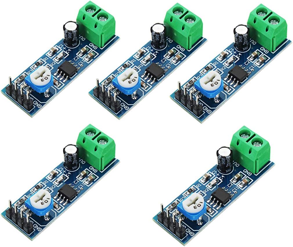 Hailege 5pcs LM386 Mono Audio Amplifier Module 200 Times AMP Solo 5V-12V 10K Adjustable
