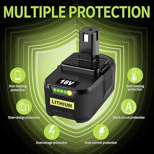 Miniatura 5 de 2 piezas de repuesto de 8.0Ah para batería Ryobi de 18 V, compatible con batería Ryobi de 18 V, P102, P103, P104, P105, P107, P108, P109, P190,