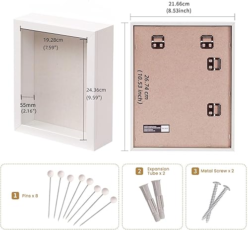 Miniatura 3 de Muzilife Marco de fotos Shadow Box de 8 x 10  2.16 pulgadas de profundidad de madera y vidrio, caja de memoria lista para colgar, recuerdos