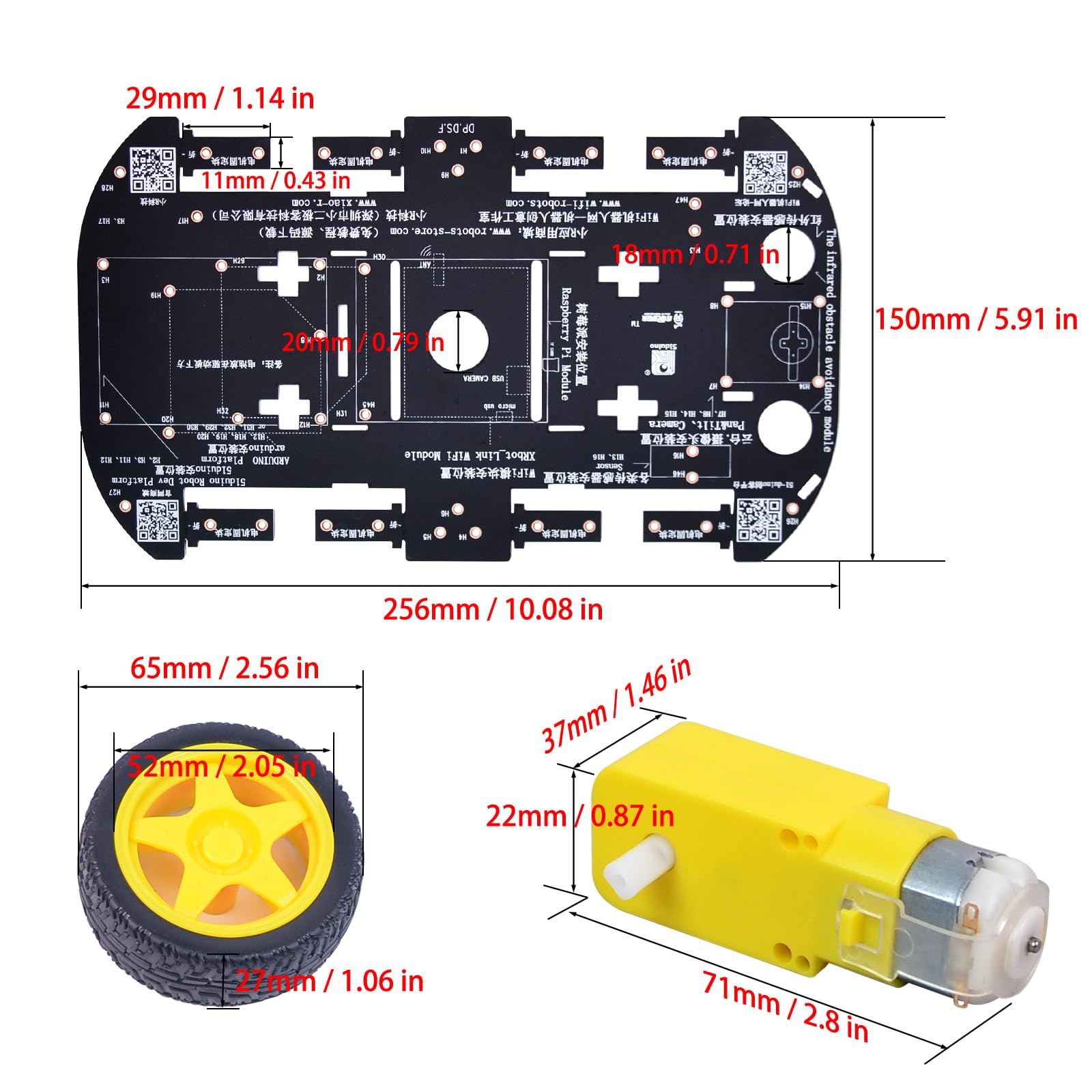 Kit de coche robot inteligente, kit de coche DIY, chasis robot con 4 ruedas y motor de engranaje TT DC para Raspberry Pi/Jetson Nano/UNO R3/Mega 2560, chasis de coche robot YonPhsy