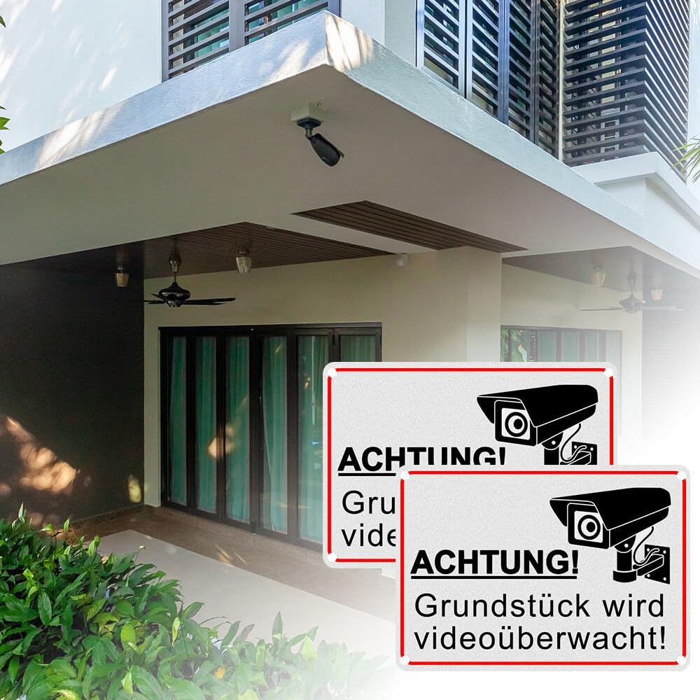 Acuxiaza Videoüberwachung Schilder 2 Stück - Reflektierende Alu-Schilder 20x30 Cm Für Innen/außen