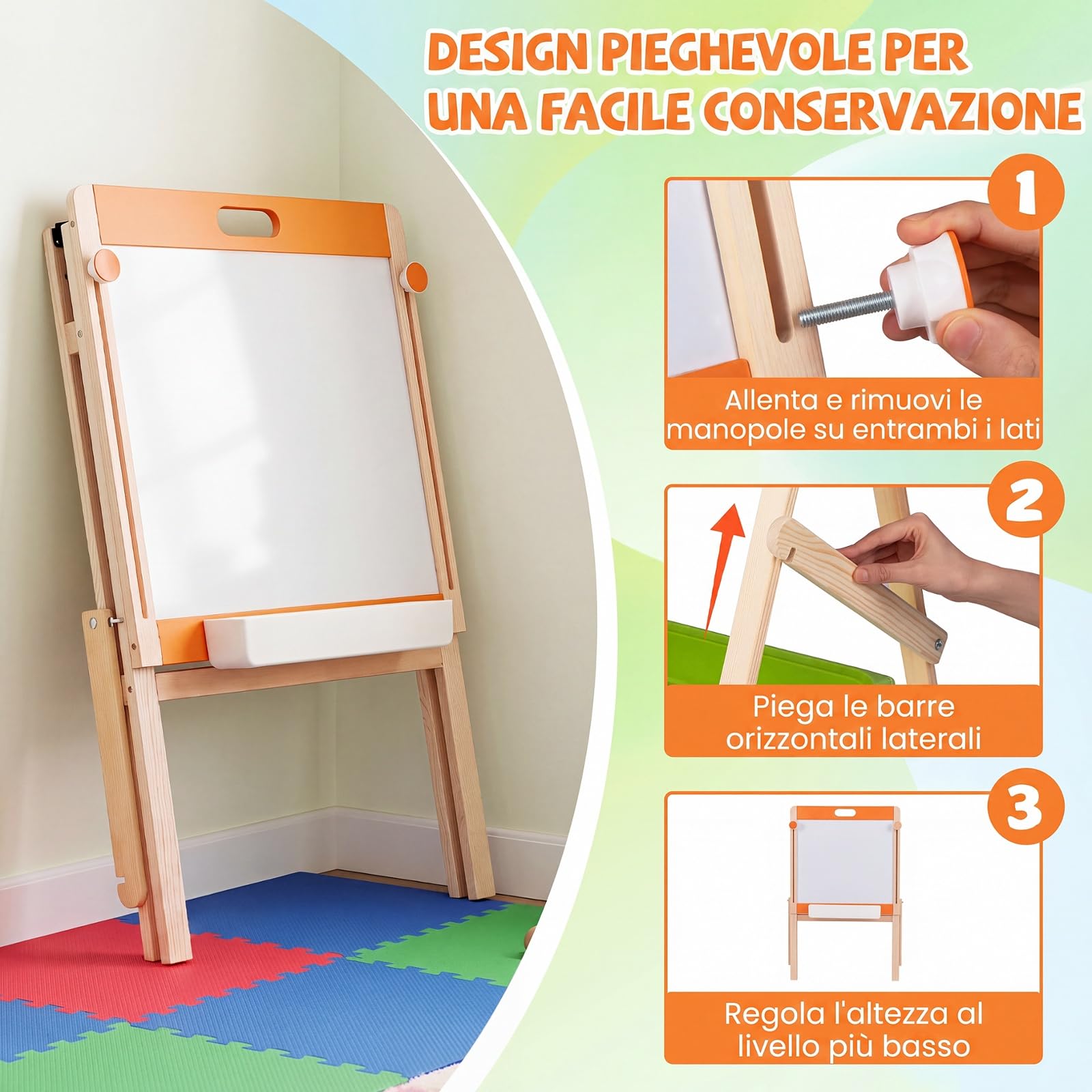 COSTWAY 2 in 1 Cavalletto da Disegno per Bambini 3+ Anni, a Doppia Faccia