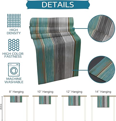 Miniatura 7 de Camino de mesa de lino y algodón para el Día de San Patricio, estilo casa de campo, con textura de madera rústica, degradado, verde azulado, verde,
