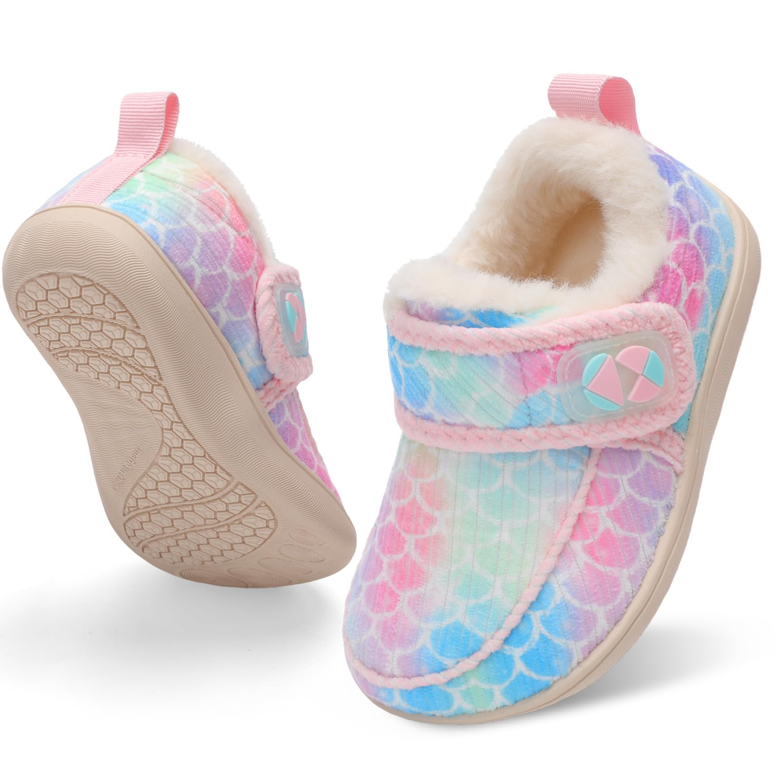 Toddler Slippers Boys Girls Fuzzy Winter House Boots Warm Soft Wide Toe Indoor Outdoor Non Slip Baby Booties Adjustable Hook Loop Kids Winter Shoes