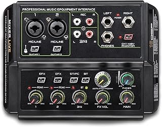 Mikser audio, 4 -kanałowy mikser USB Bluetooth Reverb Procesor audio Nagrywanie komputerowego transmisji na żywo z kartą dźwiękową