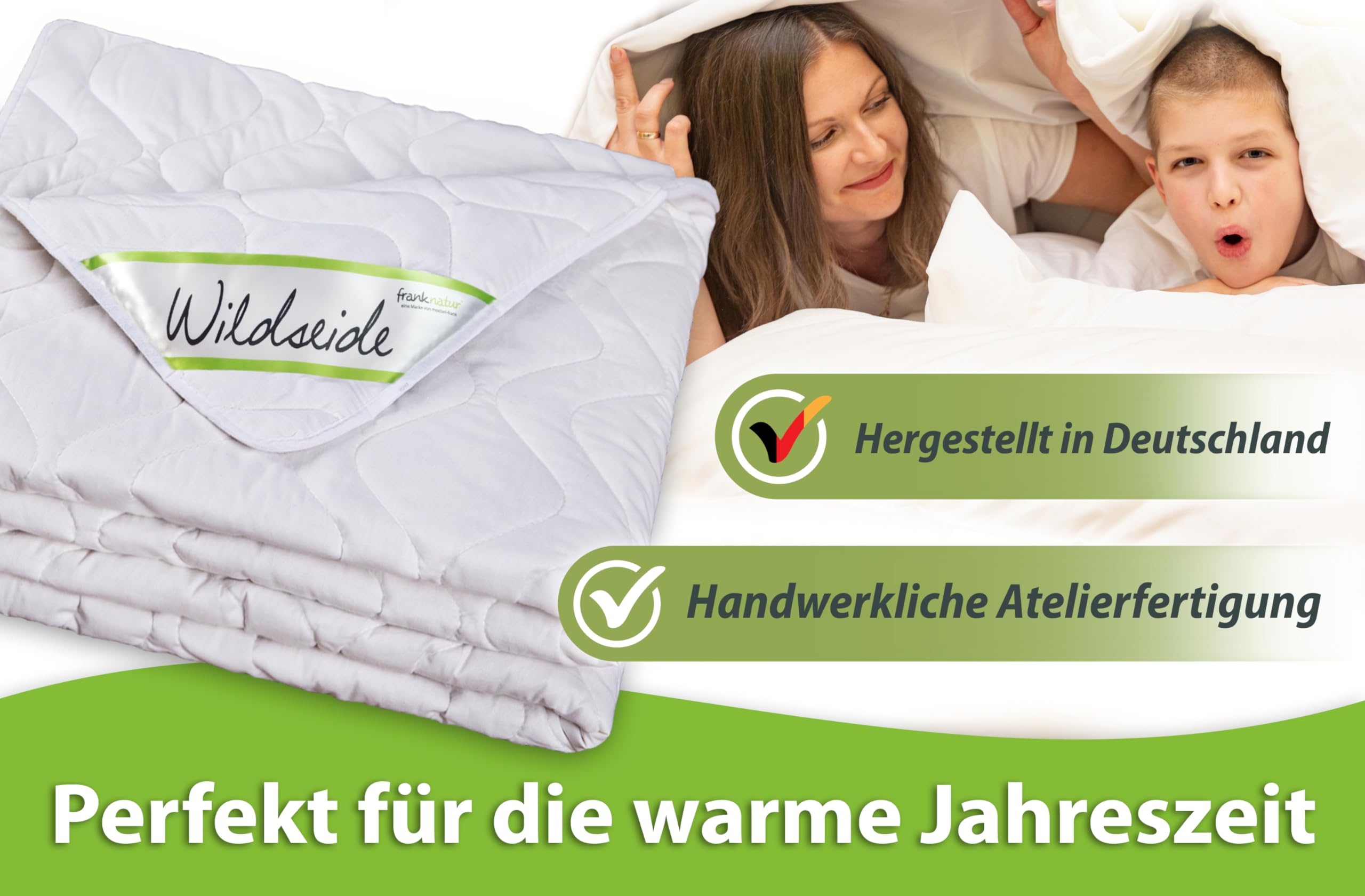 franknatur Sommerdecke 140x200 Bettdecke leichte Wildseidendecke | Sommerbettdecke aus Wildseide und Baumwolle, temperaturausgleichend, atmungsaktiv, waschbar bis 90 Grad, Oeko-TEX