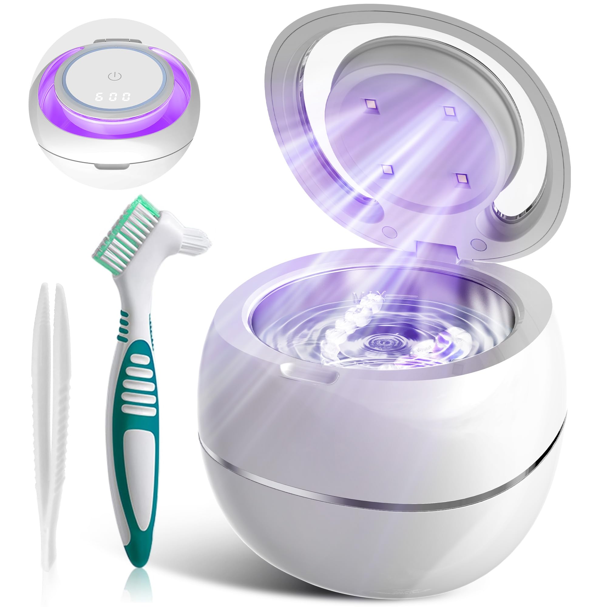 Ultrasonic Retainer Cleaner, Retainer Cleaner Machine for Dentures, Mouth Guards, Braces, Toothbrush Heads, Jewelry with 180ML Capacity, 43kHz Retainer Cleaning, Portable Dental Cleaning Machine,White