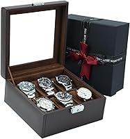 Luxury Leather Watch Box for Men - 6-Slot Display Case with Glass Lid, Pillows & Lock | Premium Organizer & Gift for Watch Enthusiasts
