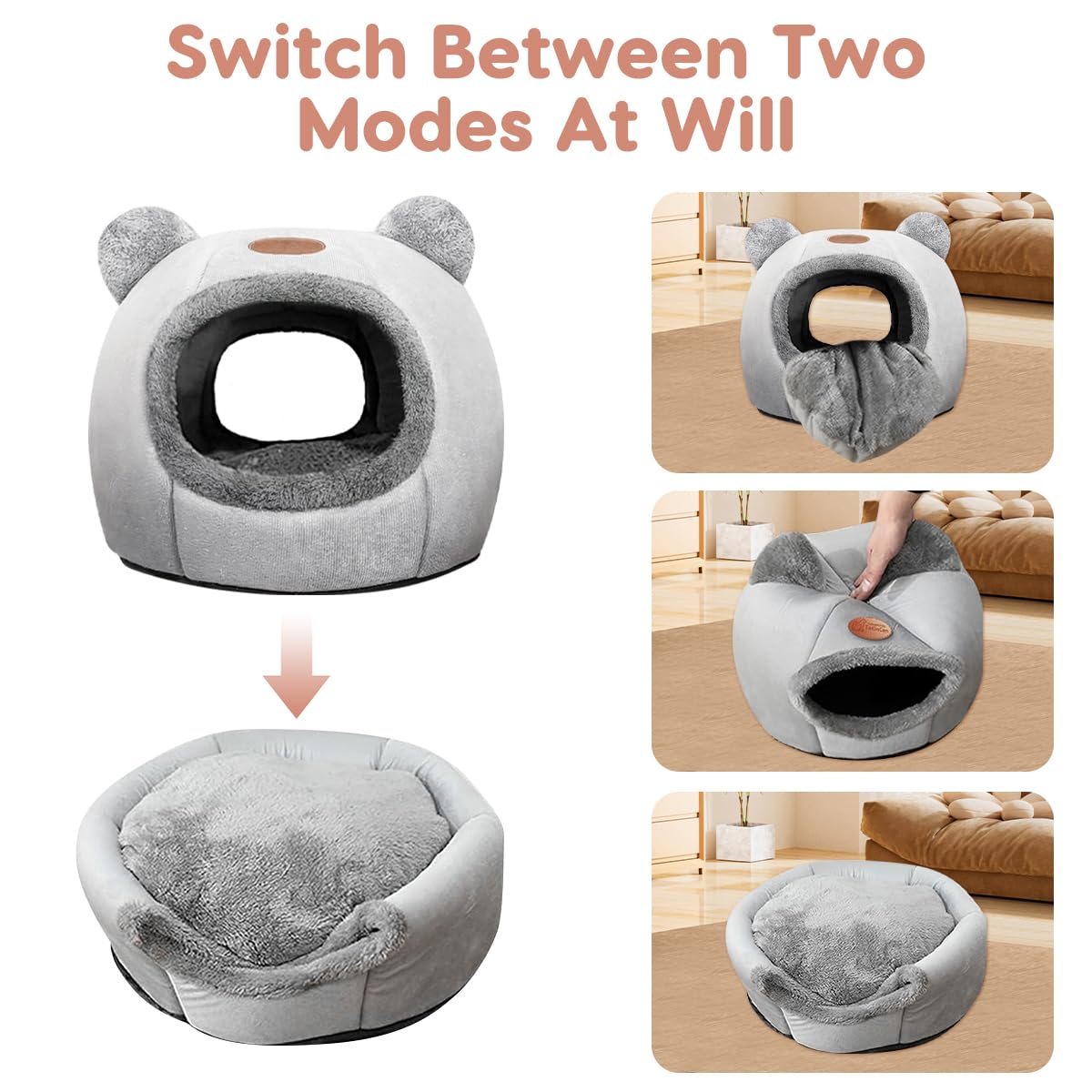 Cat Beds for Indoor Cats, Cozy Cat Tent House Igloo with Ears, Soft Fluffy Kitten Cave with Removable Cushion, Foldable Warm Pet Bed for Small Cats & Puppies - Image 3