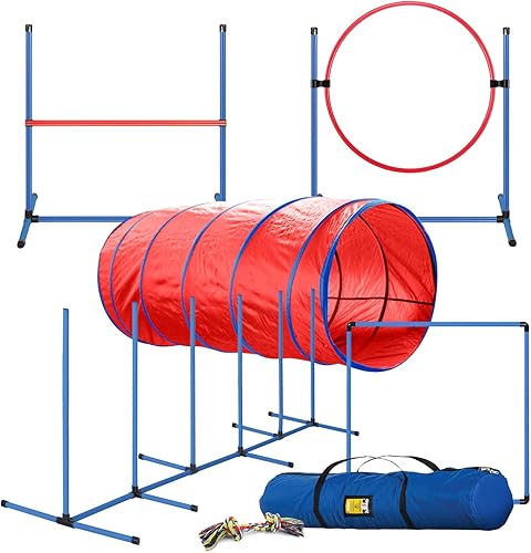 Miniatura 1 de CHEERING PET Premium Dog Agility Equipment Set 5 Pieces of Dog Training Fun Tunnel Dog Jump Hoop Weave Poles and Easy Carry Case Indoor or Outdoor
