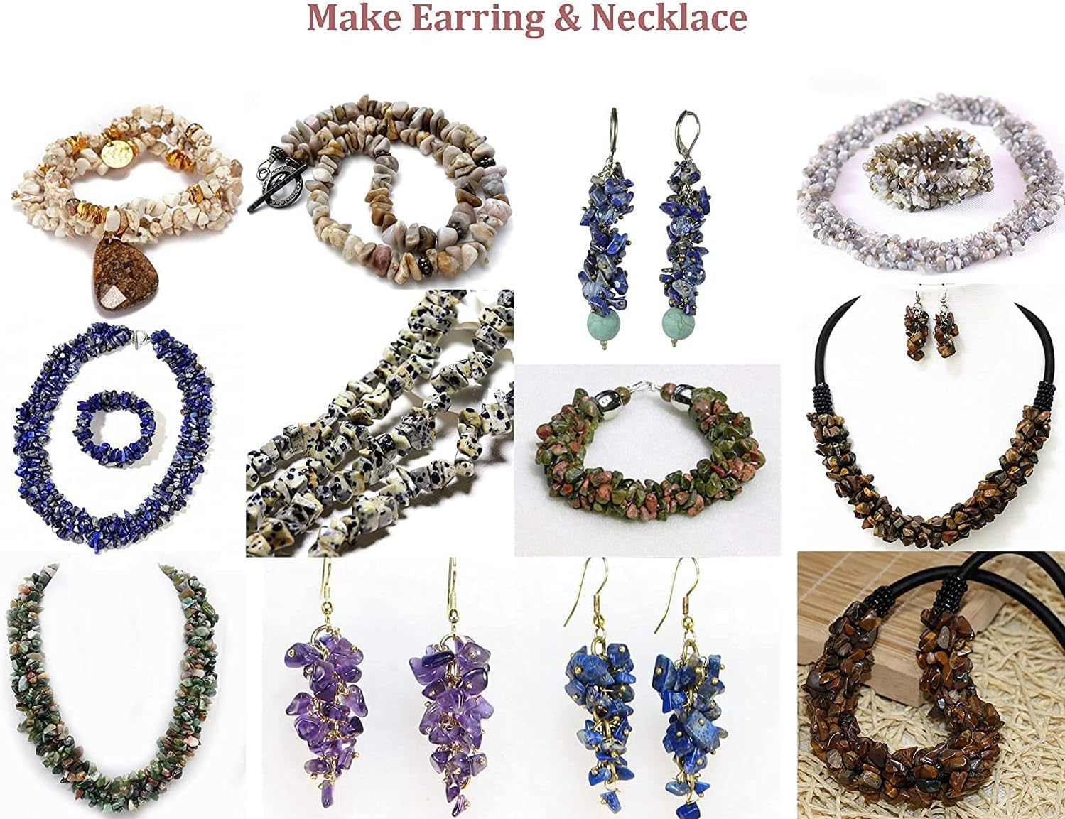 Topwon Gemstone Beads for Jewelry Making,Irregular Natural Crystal Chip Beads Kit 7-8mm, 15 Colors Stone Beads with String, Bracelet Necklace Making Supplies (Multicolored)