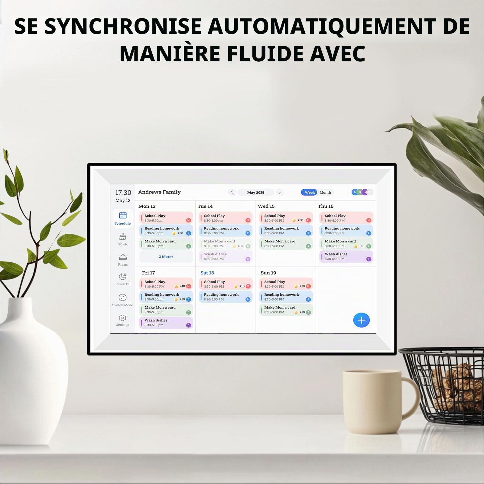 Qcwwy Calendrier Numérique de 10 Pouces, Calendrier électronique pour les Tâches Familiales avec Rétroéclairage Réglable, Support Multilingue, Planificateur Mural, écran Tactile (02)