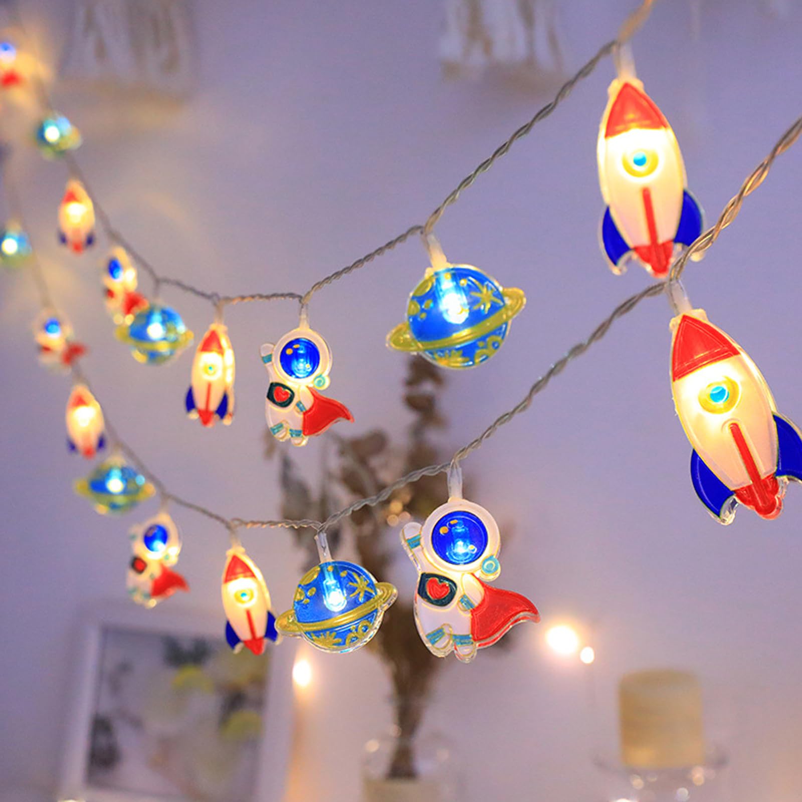 Falagoty Space Fairy String Light Children's Room LED Light,3M 20LED Astronaut Planet Rocket Indoor Decorative Light,Spaceship Theme Holiday Light Kids Room Birthday Party Garden Patio Decor (Space)