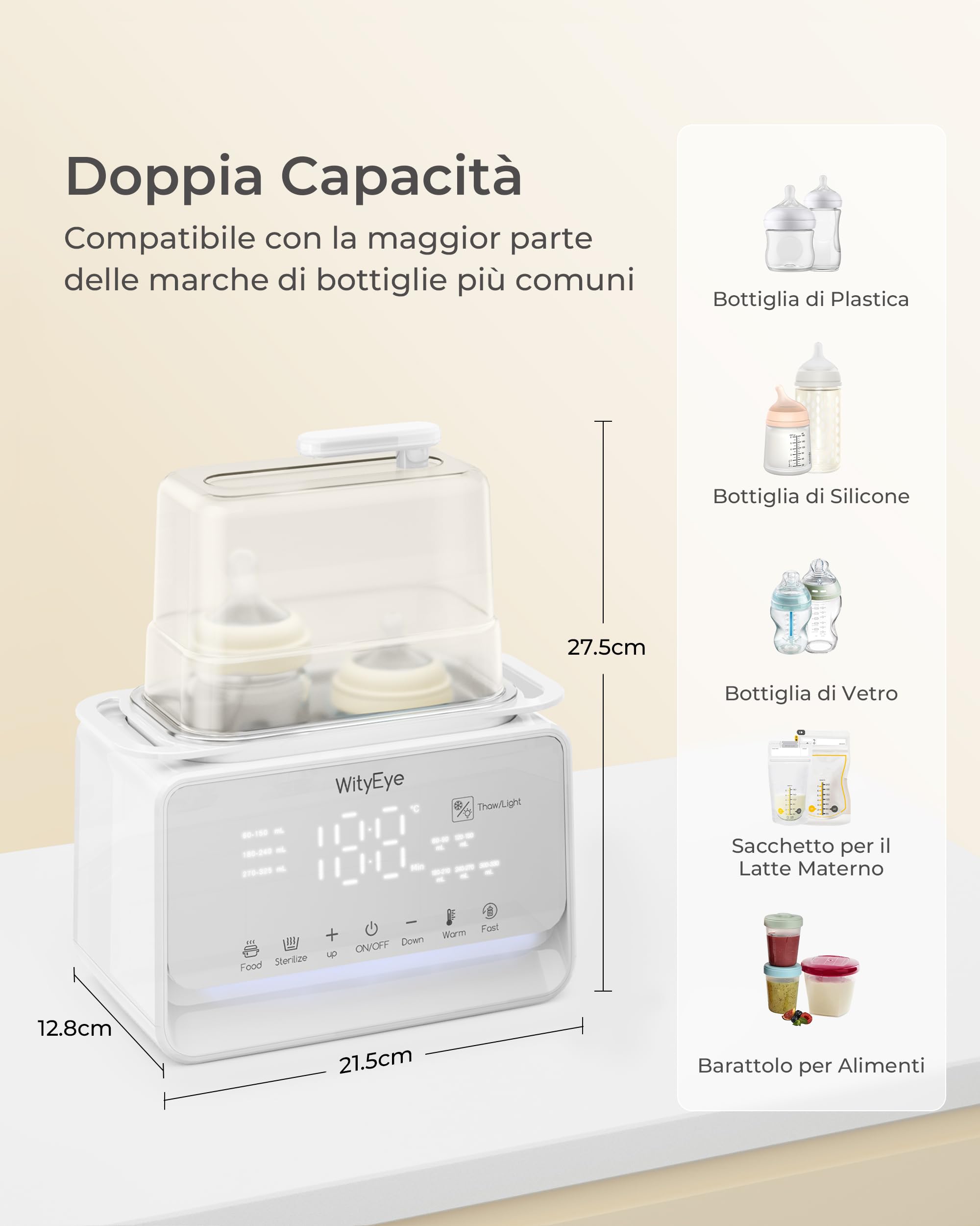 Scaldabiberon per Neonato, 10-in-1 Sterilizzatore Biberon, Riscaldamento Rapido in 3 Min, Scongelatore, Riscaldatore di Latte Materno/Pappa, Controllo Preciso della Temperatura, Luce Notturna