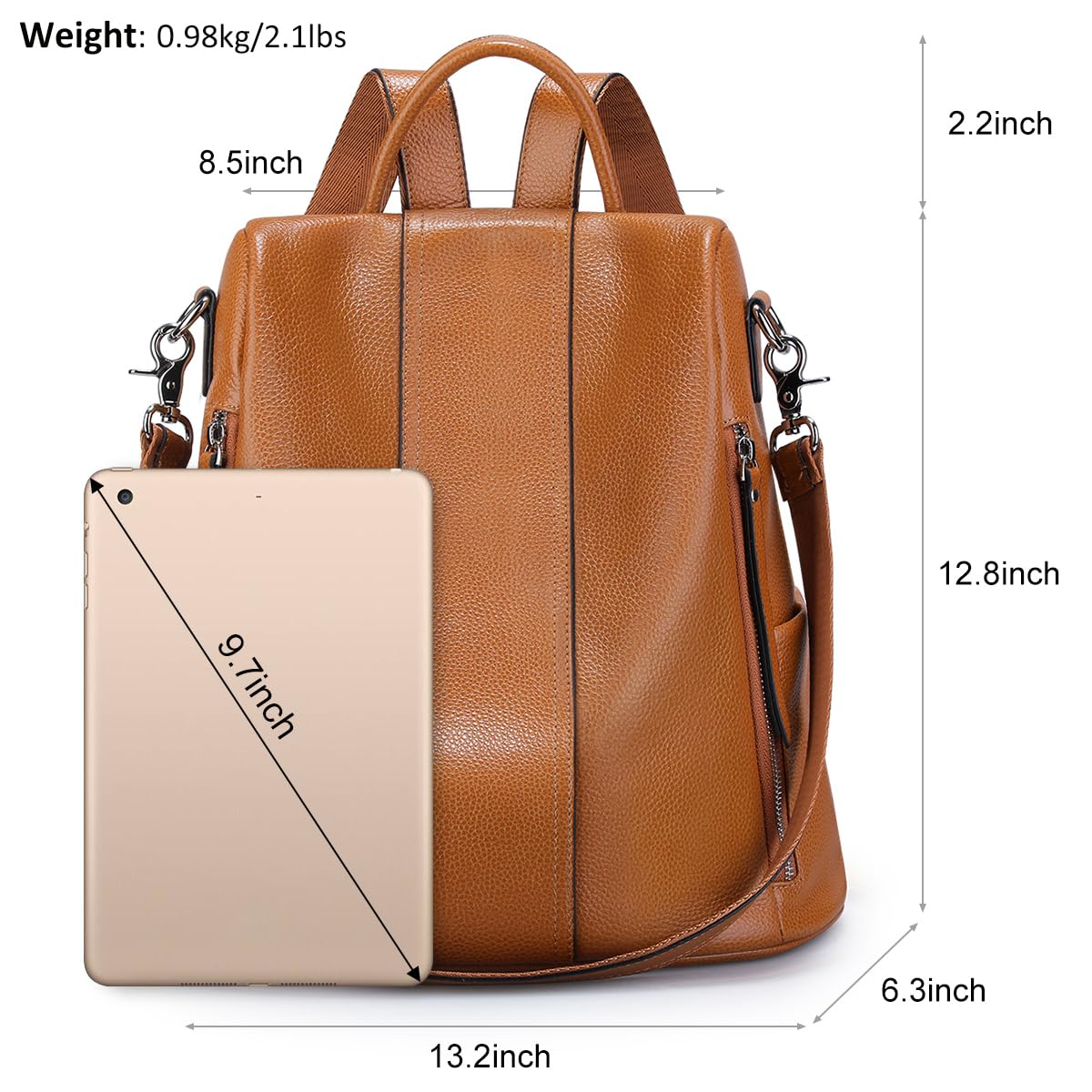 S-ZONE Femmes Sac à Dos en Cuir Souple Sac à Main Anti-vol Dames Sac à Dos Etanche Sac d'Ecole