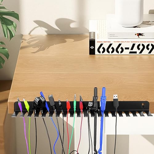 Miniatura 6 de 2 ganchos para cables de montaje en pared, organizador de cables de acero al carbono resistente con 19 ranuras (0.2 a 0.35 pulgadas), color negro,