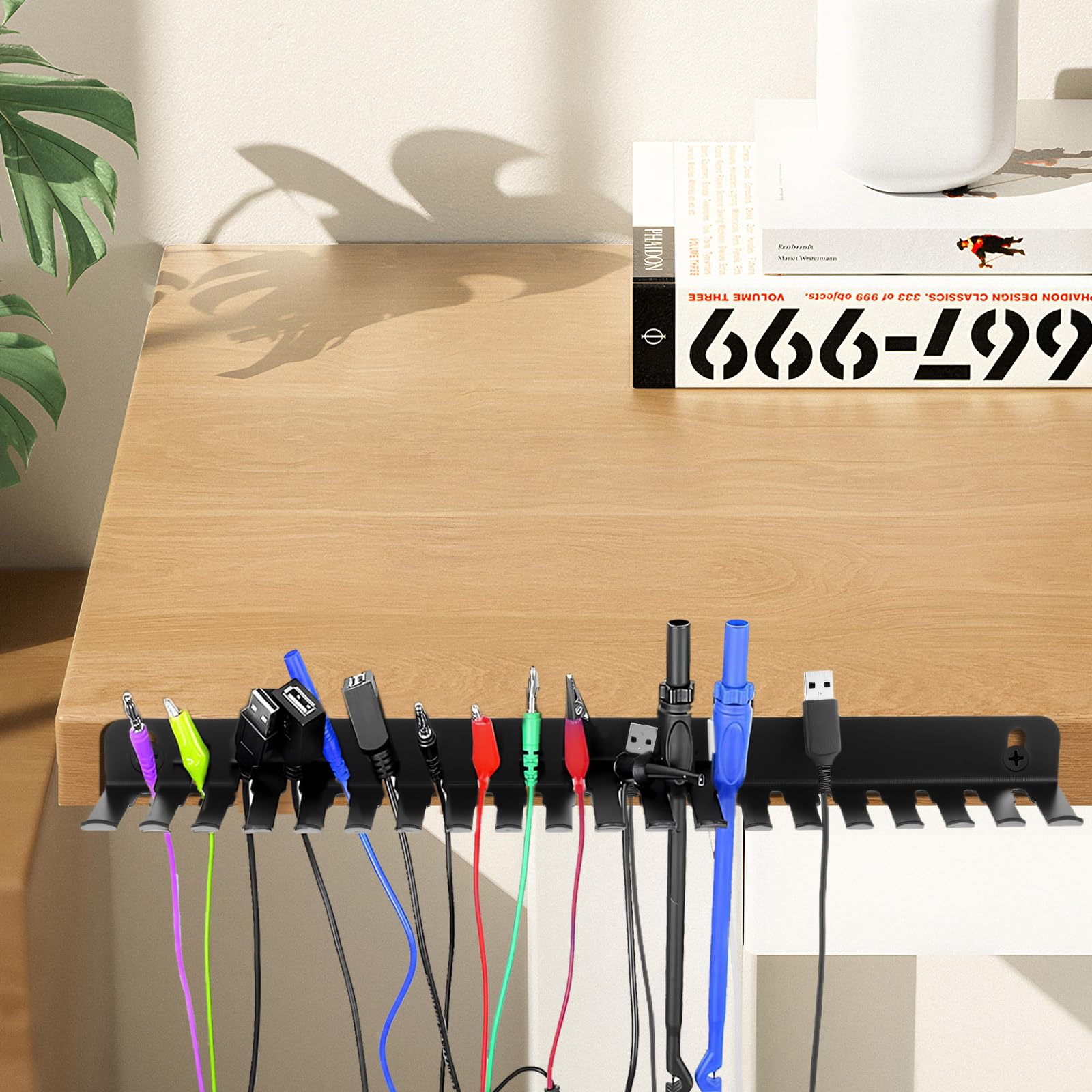 2 ganchos de cables de montaje en pared, organizador de cables de acero al carbono resistente con 19 ranuras (0.2 a 0.35 pulgadas), negro, 15.8 x 2.8 x 1.3 pulgadas para una gestión de cables sin
