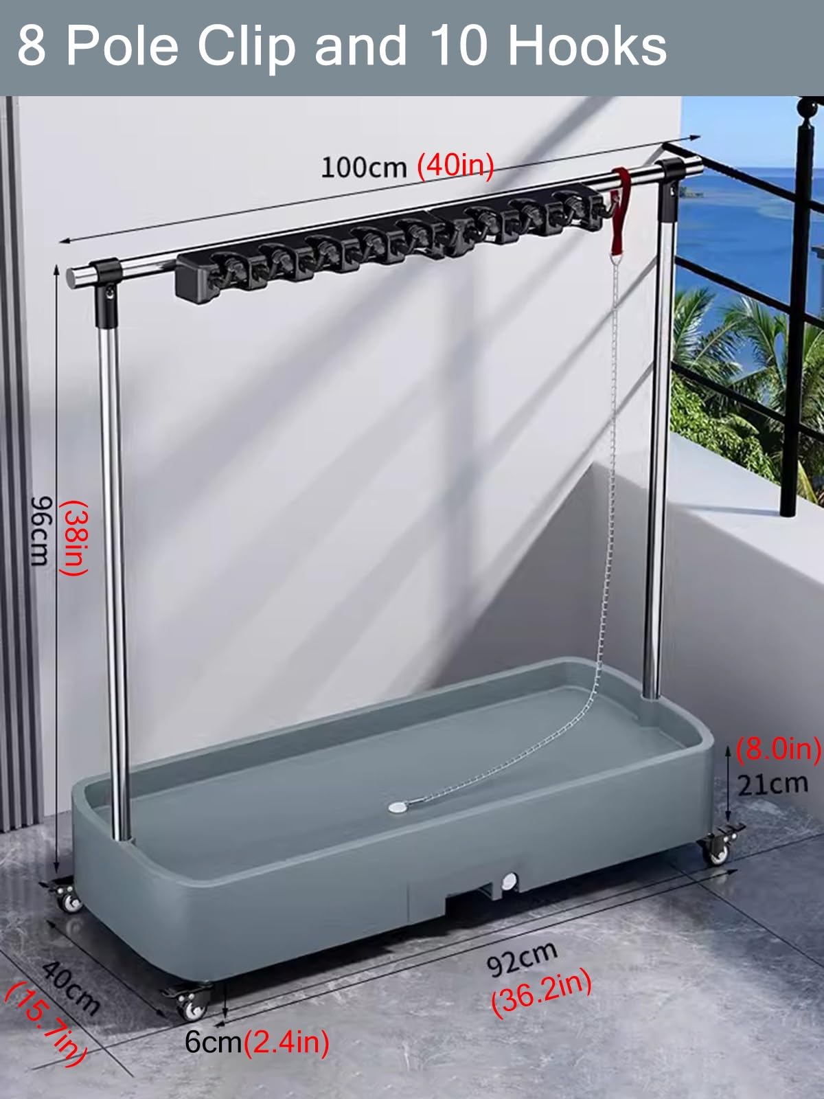 Besenhalter Gerätehalter Garten Haushalt Ecke Halter Für Mopp Und Besen, Reinigungswerkzeugwagen Für Wäscherei, Schuppen & Gartenhof, Bodenstehende Garage Werkzeug Lagerung W/Haken (Size : 8 Pole C