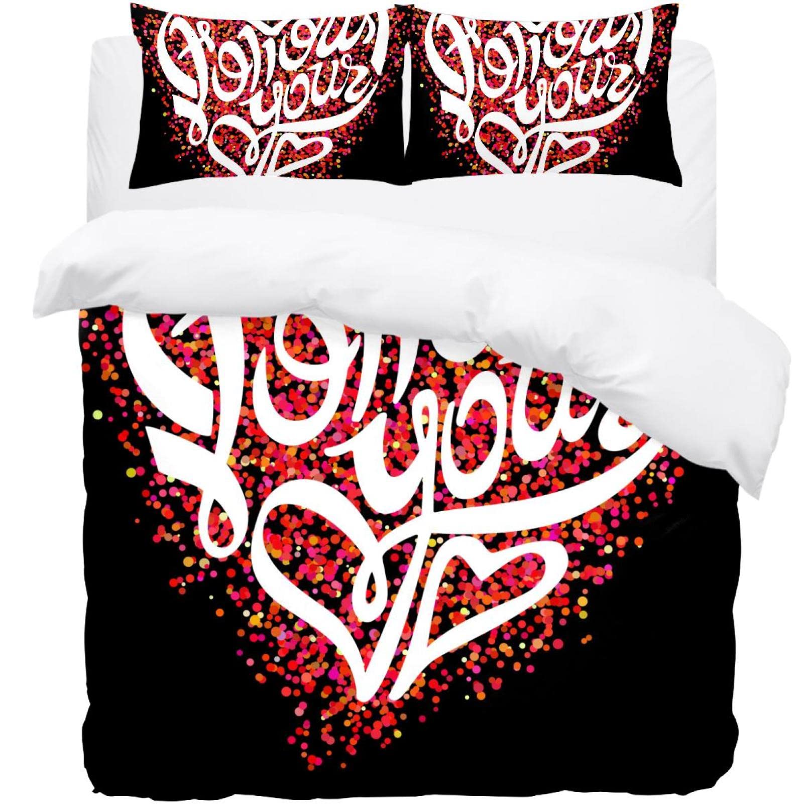 Parure de lit Follow Your Heart Love : ensemble lit double housse de couette douce et taies